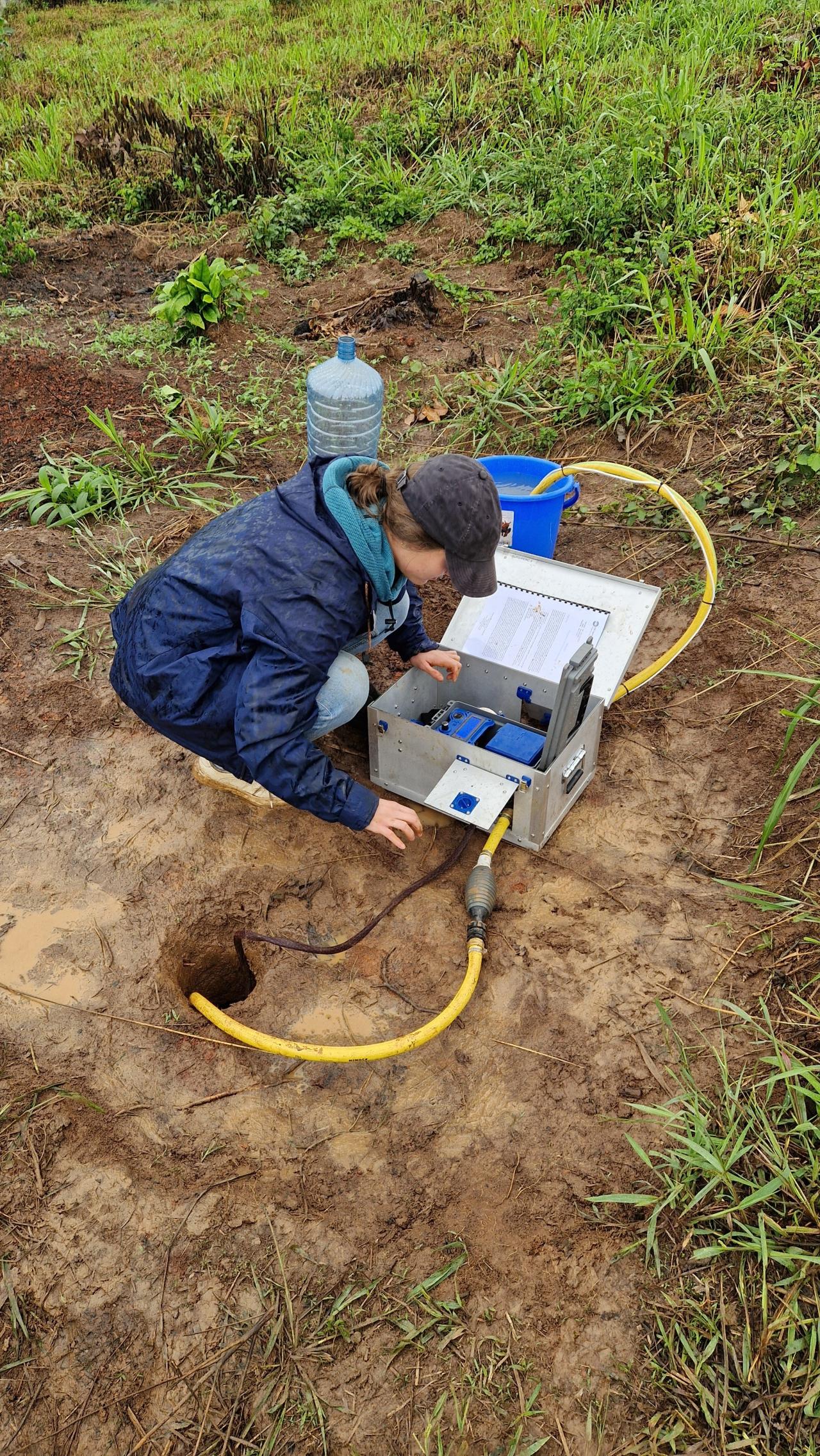 A water percolation test being carried out on site