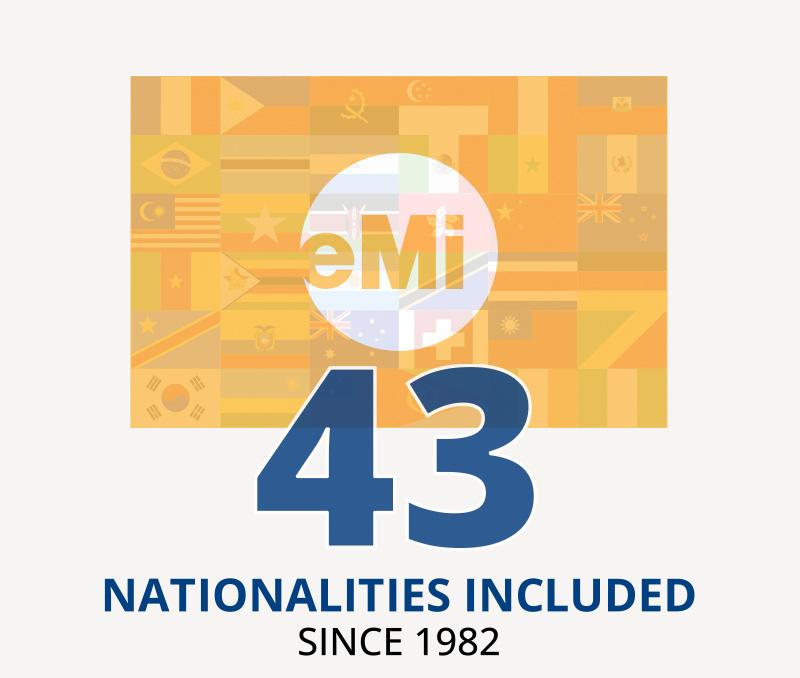 43 nationalities included since 1982